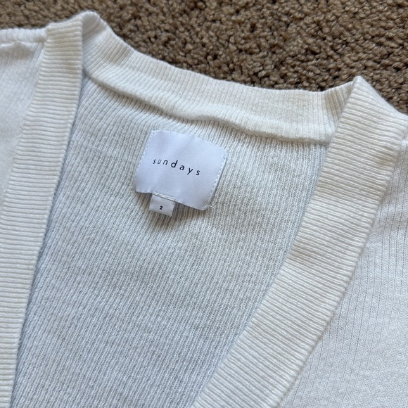 Sundays Cream Button Up Puff Shoulder Cardigan Sweater - Picture 2 of 7